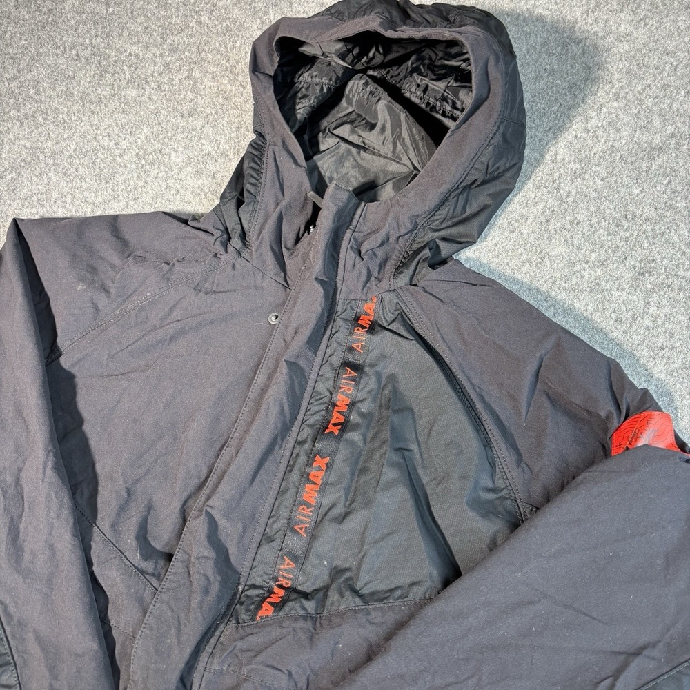 Nike Air Max Jacket Mens Large Black Hooded Windbreaker Full Zip Sport Athletic